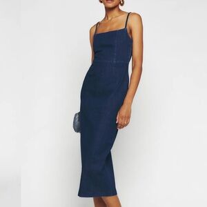 Reformation Delphinia Denim Midi Dress Rinse - Size 2